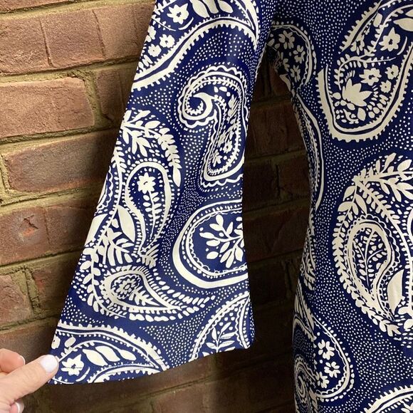Aryeh Navy & Cream Paisley Quarter Sleeve Dress Size Large NWT - Picture 4 of 8